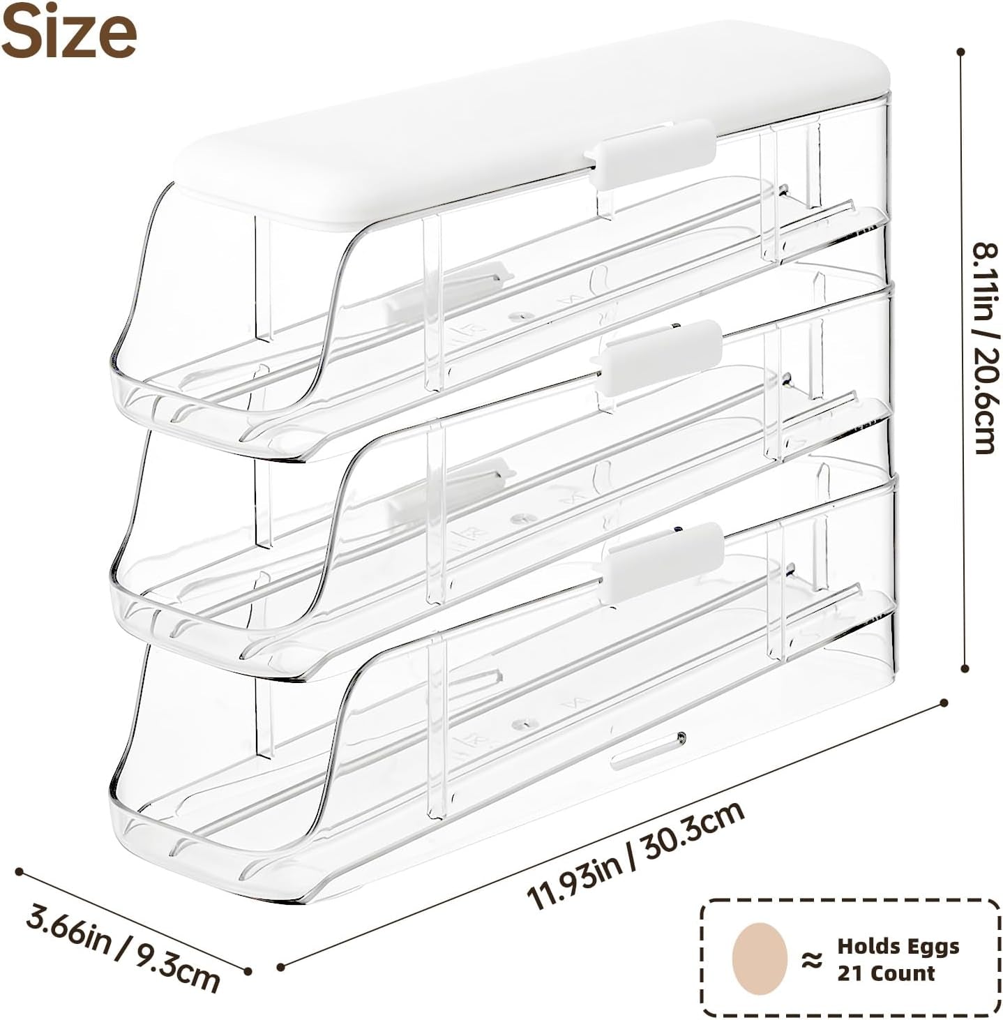 3-Tier Auto Rolling Egg Holder with Lid for Fridge, Stackable Clear Egg Dispenser, Large Capacity Refrigerator Storage Organizer