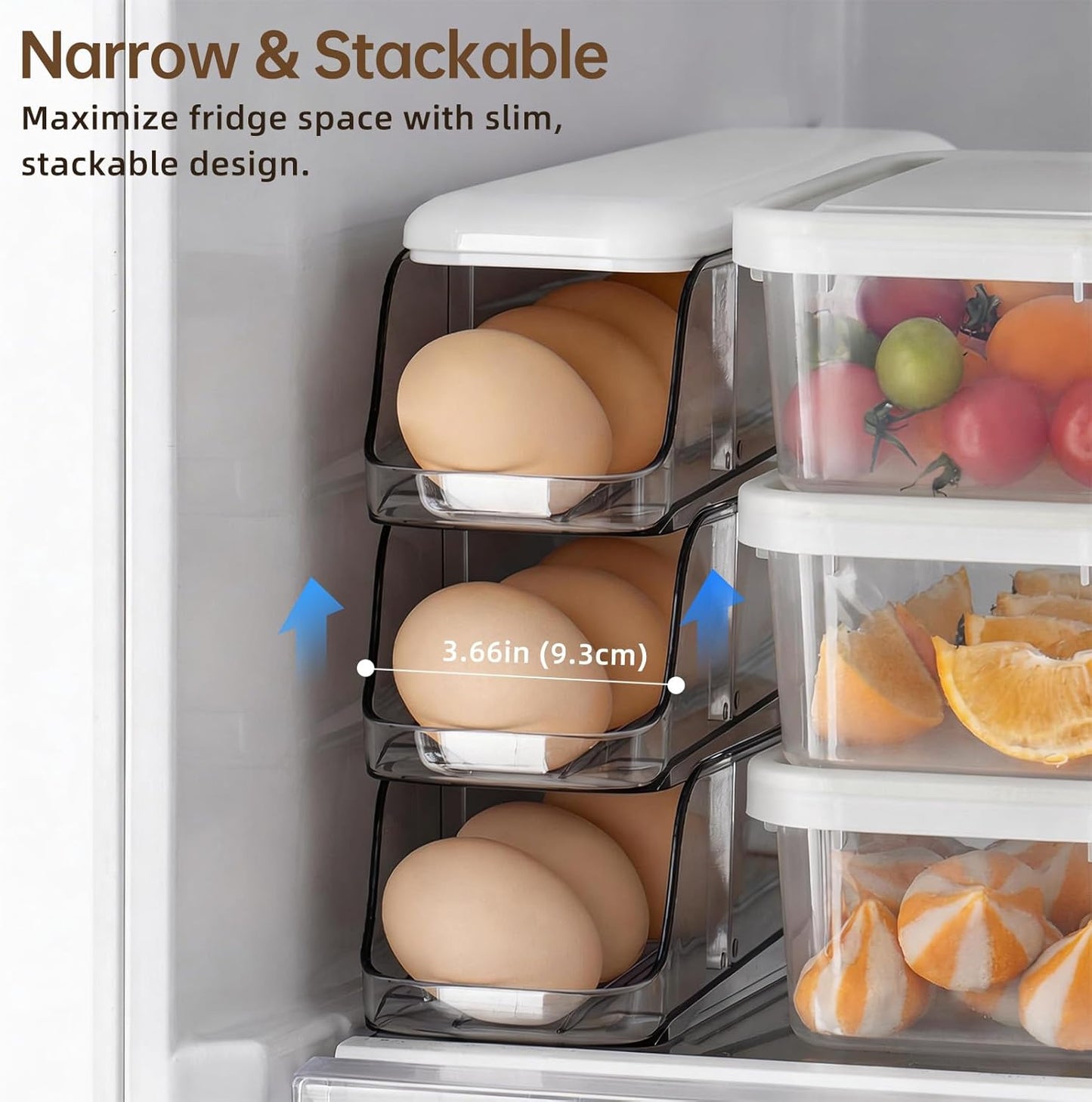 3-Tier Auto Rolling Egg Holder with Lid for Fridge, Stackable Clear Egg Dispenser, Large Capacity Refrigerator Storage Organizer