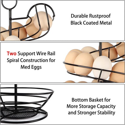 Egg Skelter, Spiral Design Egg Dispenser Rack Holder with Storage Basket for Countertop, Kitchen