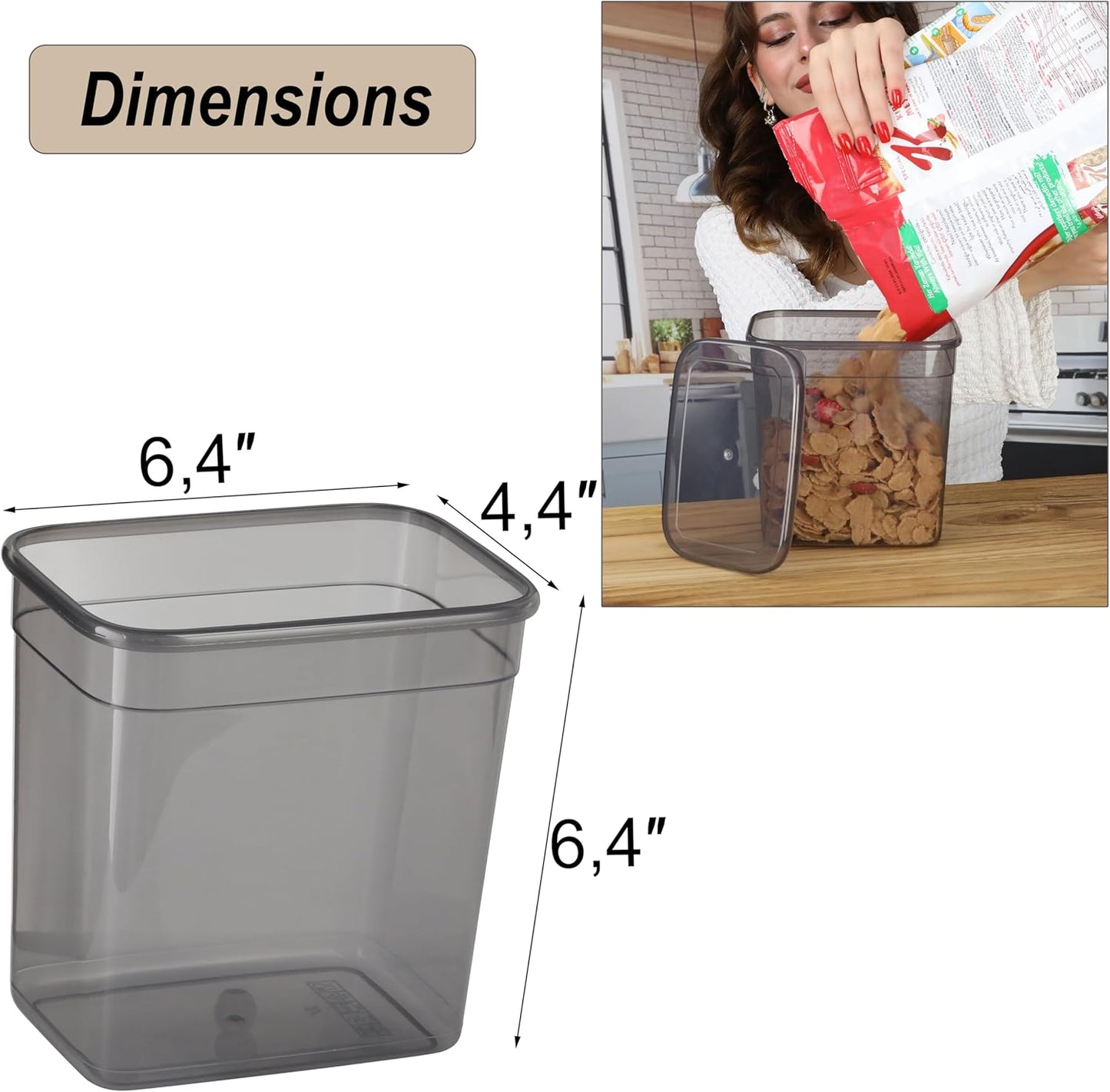 Storage Jars with Lid, Airtight, Set of 12 Storage Containers, Bpa-Free, Storage Container for Cereal, Flour, Kitchen, Practical Organiser Kitchen, (12, Rectangular)