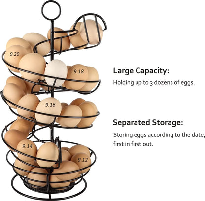 Egg Skelter, Spiral Design Egg Dispenser Rack Holder with Storage Basket for Countertop, Kitchen