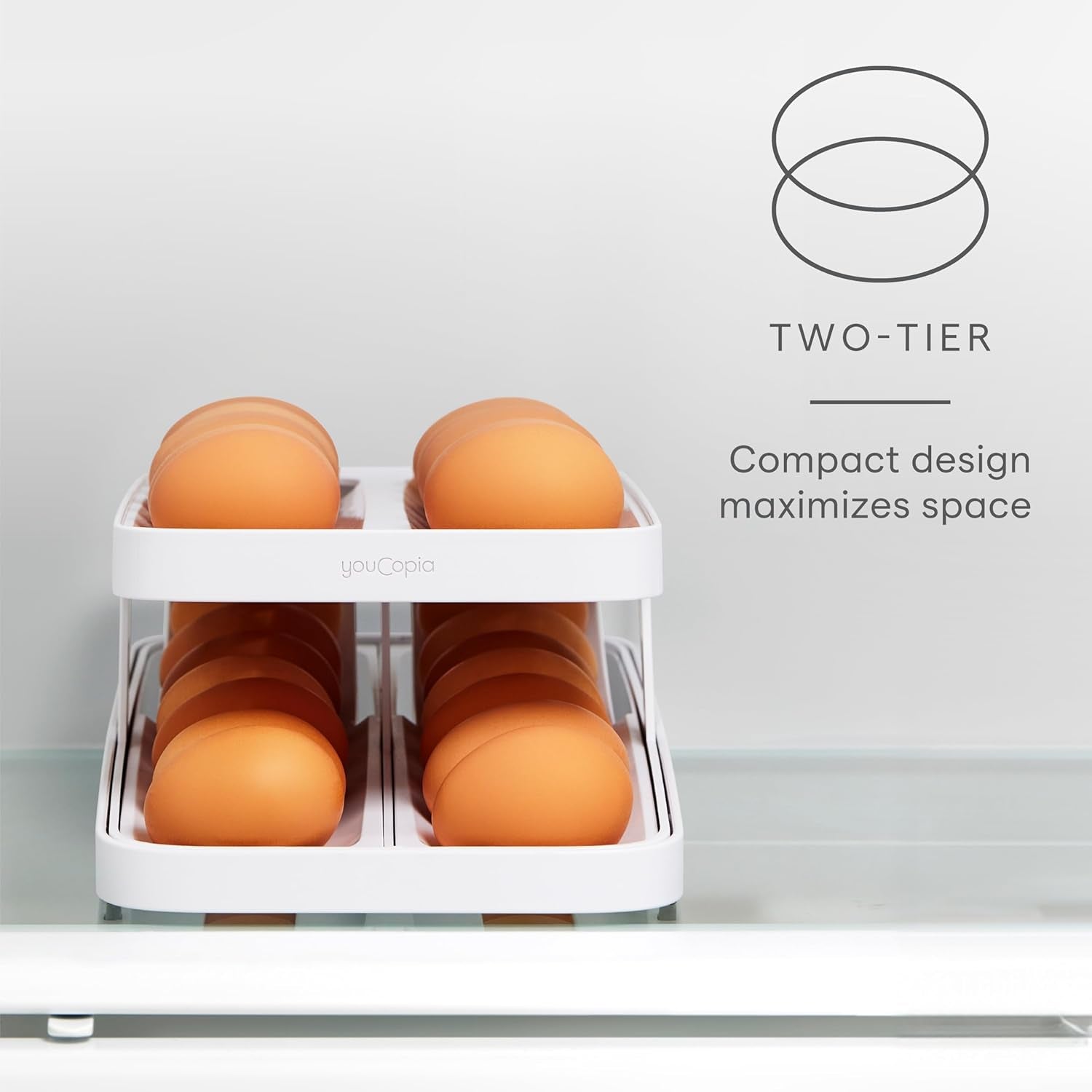 Rolldown® Egg Dispenser, Rolling Eggs Dispenser and Organizer for Refrigerator Storage, Double Track