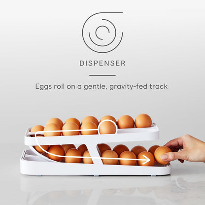 Rolldown® Egg Dispenser, Rolling Eggs Dispenser and Organizer for Refrigerator Storage, Double Track