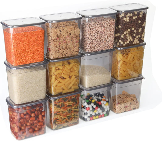 Storage Jars with Lid, Airtight, Set of 12 Storage Containers, Bpa-Free, Storage Container for Cereal, Flour, Kitchen, Practical Organiser Kitchen, (12, Rectangular)