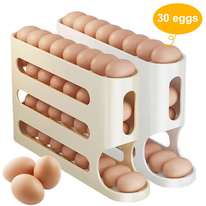 4 Layers Refrigerator Egg Dispenser Large Capacity Stackable Egg Organizer Automatic Scrolling Egg Rack for Refrigerator Storage