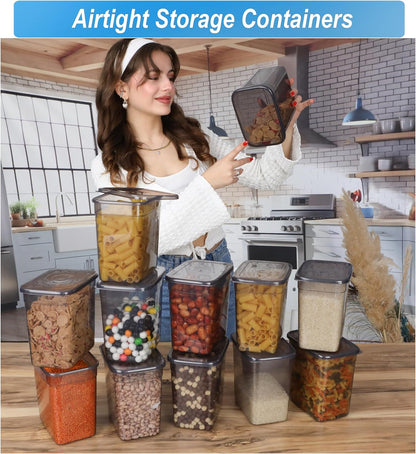 Storage Jars with Lid, Airtight, Set of 12 Storage Containers, Bpa-Free, Storage Container for Cereal, Flour, Kitchen, Practical Organiser Kitchen, (12, Rectangular)