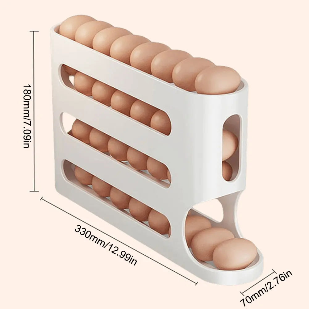 4 Layers Refrigerator Egg Dispenser Large Capacity Stackable Egg Organizer Automatic Scrolling Egg Rack for Refrigerator Storage