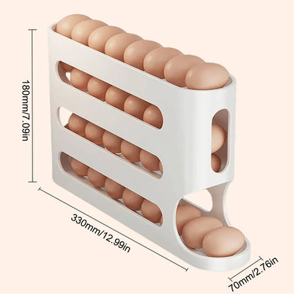 4 Layers Refrigerator Egg Dispenser Large Capacity Stackable Egg Organizer Automatic Scrolling Egg Rack for Refrigerator Storage