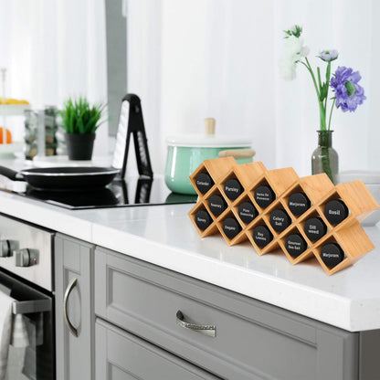 Bamboo Spice Rack Organizer 4-Tier Countertop Organiser, Criss-Cross Kitchen Cabinet Free-Standing Countertop Storage Shelf Fit for Spice Jar, Can, Bottle (Jars Not Include)