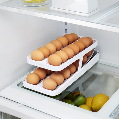 Rolldown® Egg Dispenser, Rolling Eggs Dispenser and Organizer for Refrigerator Storage, Double Track