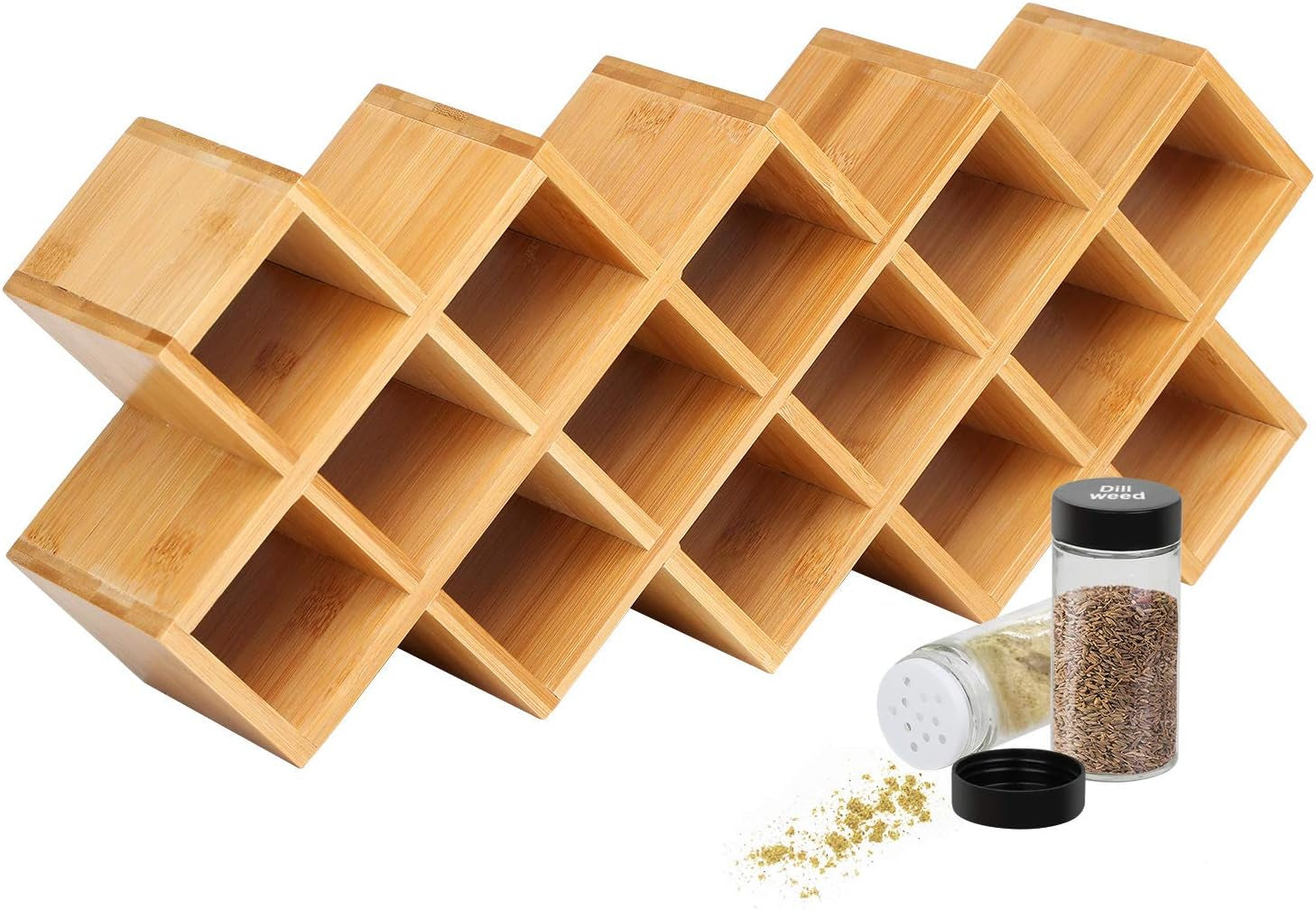 Bamboo Spice Rack Organizer 4-Tier Countertop Organiser, Criss-Cross Kitchen Cabinet Free-Standing Countertop Storage Shelf Fit for Spice Jar, Can, Bottle (Jars Not Include)