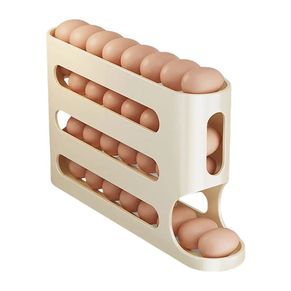 4 Layers Refrigerator Egg Dispenser Large Capacity Stackable Egg Organizer Automatic Scrolling Egg Rack for Refrigerator Storage