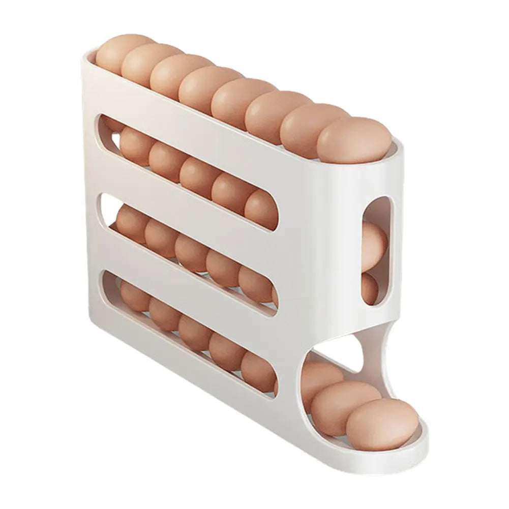 4 Layers Refrigerator Egg Dispenser Large Capacity Stackable Egg Organizer Automatic Scrolling Egg Rack for Refrigerator Storage