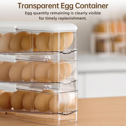 3-Tier Auto Rolling Egg Holder with Lid for Fridge, Stackable Clear Egg Dispenser, Large Capacity Refrigerator Storage Organizer