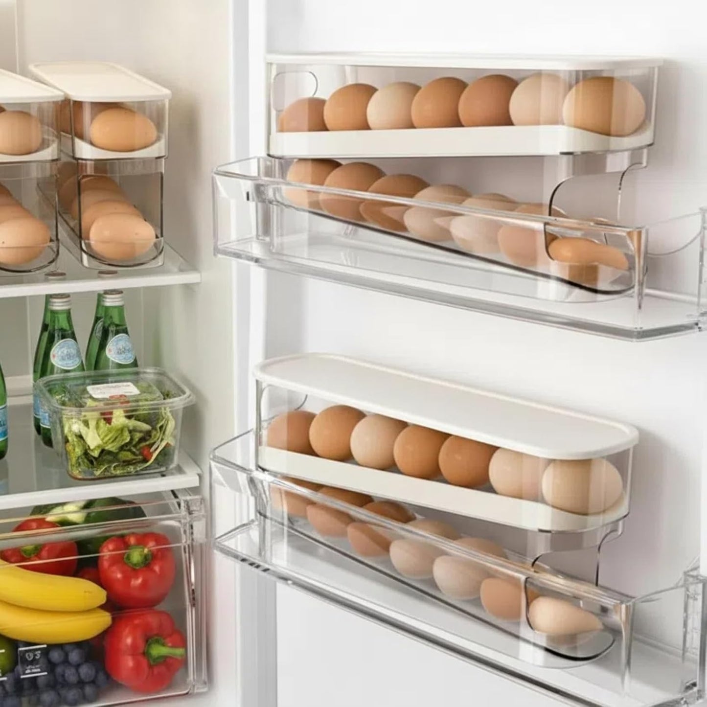 Auto Rolling Egg Dispenser for Refrigerator, Space-Saving Fridge Egg Organizers and Storage with Lid, Egg Tray for Countertop, Kitchen & Outdoor Use